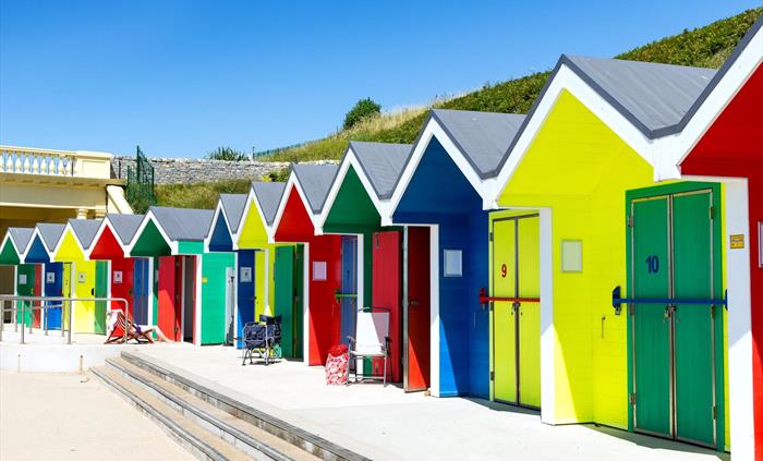 The iconic beach huts at Barry Island.  Available to hire.